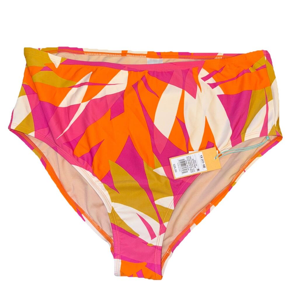 NWT Kona Sol Bikini Bottom High Waist Hot Pink Orange Women's Size 1X 17-18